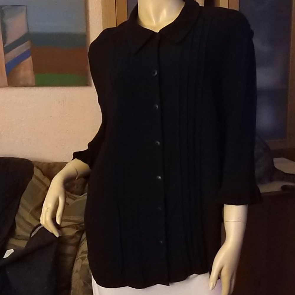 Carol Little II Black Pleated Blouse Size 18